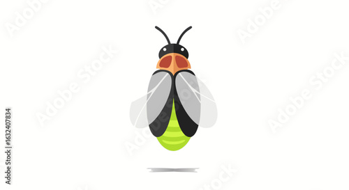 Stylized Firefly Vector Illustration on White Background with Flat Design Elements
