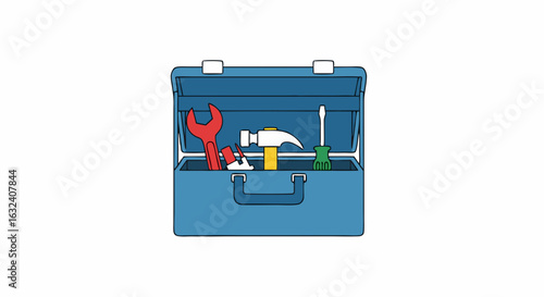 Blue Toolbox filled with Tools: Essential Equipment for Construction and Home Maintenance tasks, ready for any Diy Project or Professional Repair
