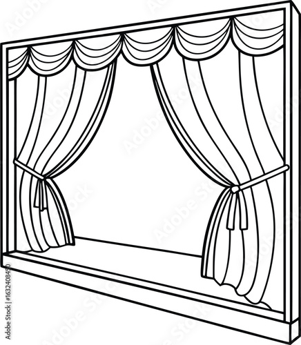 Elegant drawn theatre stage with curtains and empty space for creative backgrounds