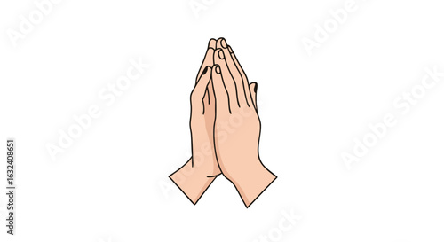 Illustration showing hands in prayer emphasizing spirituality and inner peace isolated on white background representing faith and devotion