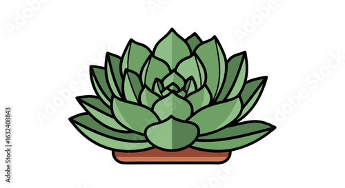 Stylized Vector Illustration of a Potted Echeveria Succulent with Graphic Precision, Perfect for Botanical Projects and Design Applications