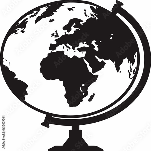 Black and white globe earth illustration silhouette