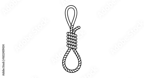 Stylized Line Art Illustration of a Noose Symbolizing Peril and Despair, Isolated on a Clean White Backdrop Depicting a stark choice