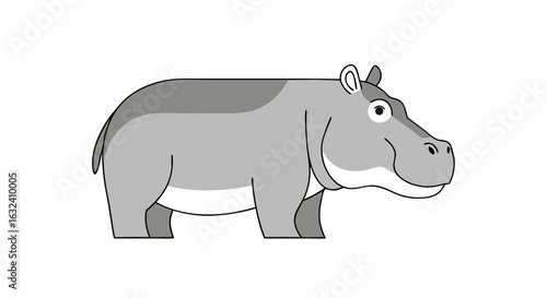 Stylized hippopotamus illustration in neutral colors against a stark white background