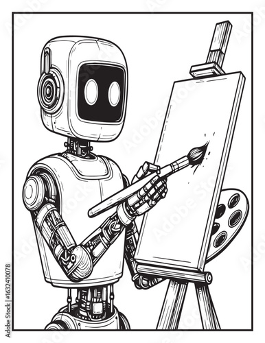 Mechanical robot coloring page for kids and adults