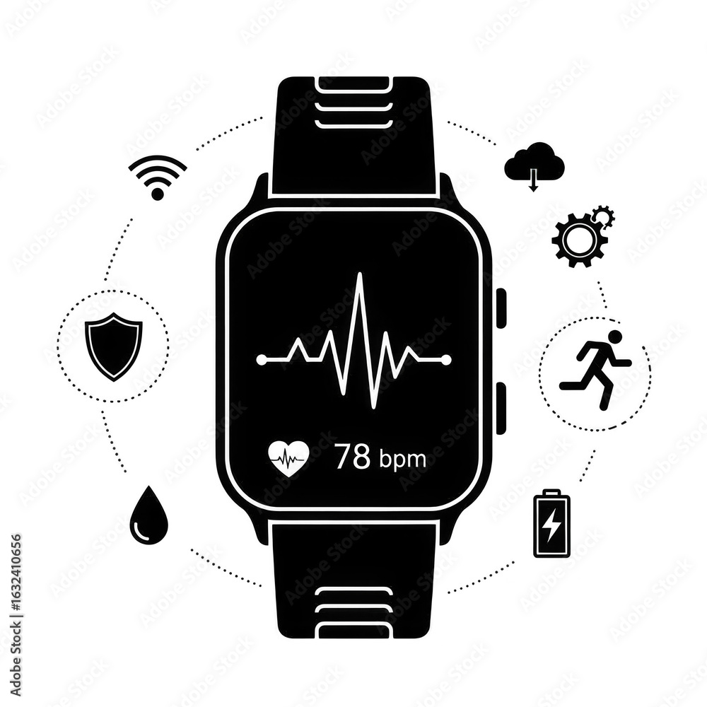 Naklejka premium Smart watch displaying heart rate and other health tracking features isolated on transparent background