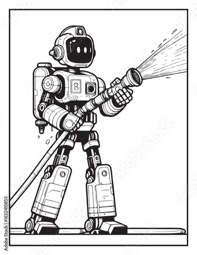 Mechanical robot coloring page for kids and adults