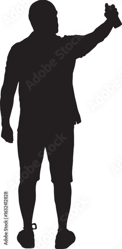  vector silhouette side view of a man painting with spray paint