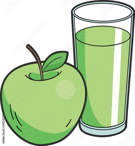 green apple vector illustration with a glass of green apple  juice