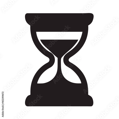 Black hourglass icon with sand flowing, representing time, deadlines, and patience, isolated on white background symbolizes measurement, history, and the passage of time