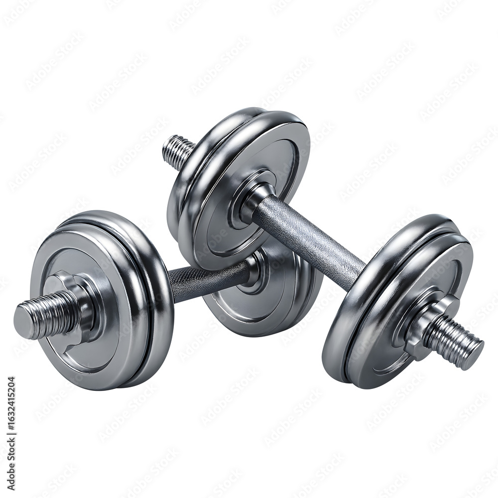Naklejka premium Chrome dumbbell set isolated on transparent background