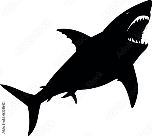 Aggressive shark illustration with sharp teeth and fins