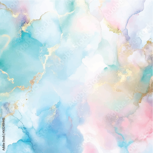 Watercolor Colorful alcohol ink with abstract fluid art technique and golden background, et