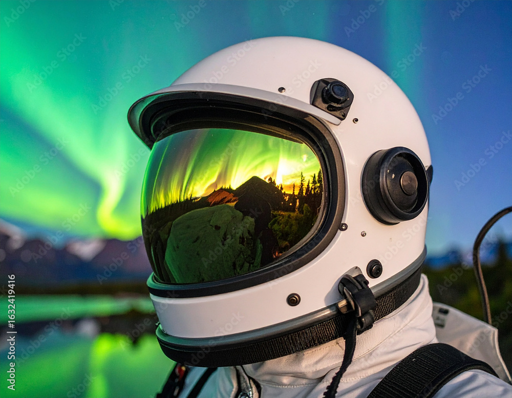 Fototapeta premium astronauta con paisajes reflejados dentro