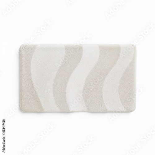 Bath mat with wave design in neutral colors on isolated white background  