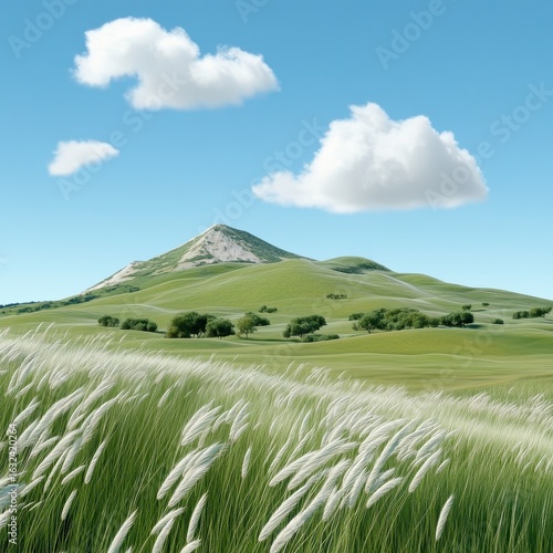 Wallpaper Mural Serene Hillside Landscape with White Flowers and Blue Sky Torontodigital.ca