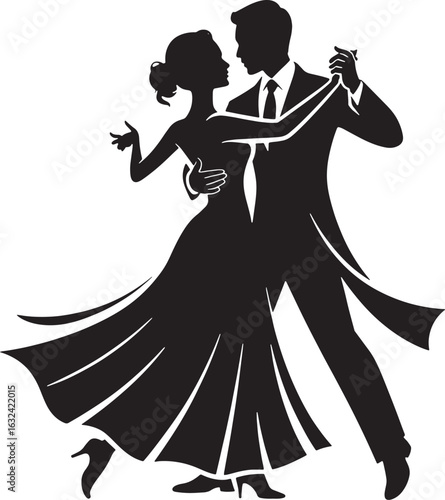 Silhouette Of Couple Dancing Waltz Ballroom Dance