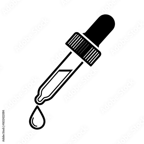 Vector illustration of dropper with a drop isolated on white background for medical or cosmetic use