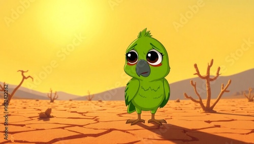 sad parrot bird in the desert