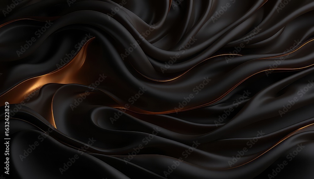 Fototapeta premium Sophisticated black fabric with elegant folds and a warm golden sheen, creating a luxurious and captivating visual texture