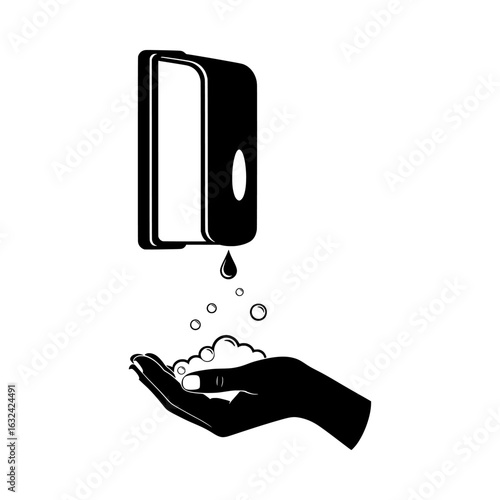 Vector illustration of hand washing with soap from dispenser isolated on white background