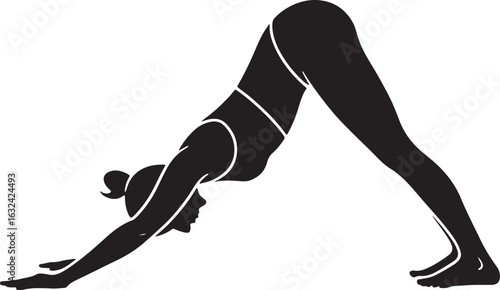 Silhouette of a Woman in Downward- Facing Dog Yoga Pose on White Background exercise