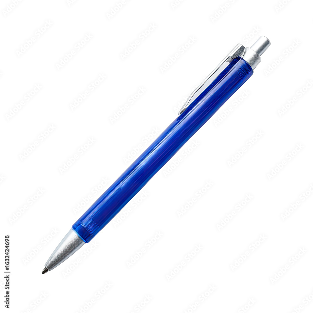 Blue Ballpoint Pen Isolated on White Background with Glossy Finish and Silver Accents for Office and School Use Blue Ballpoint Pen Isolated on White Background with Glossy Finish and Silver Accents for Office and School Use