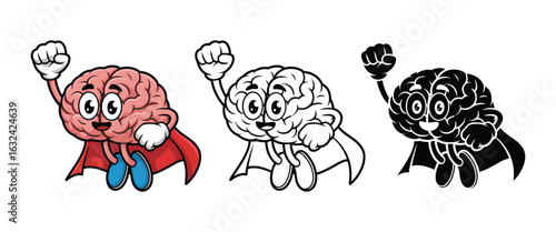 Three cartoon brain characters wearing capes
