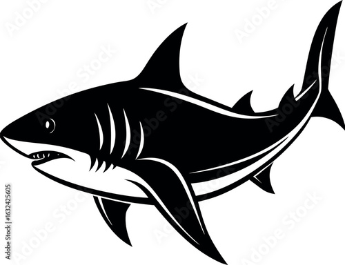 Aggressive shark illustration with sharp teeth and fins