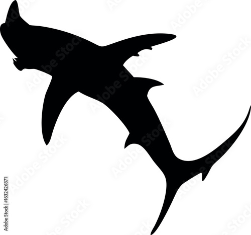 Stylized silhouette of a hammerhead shark in motion