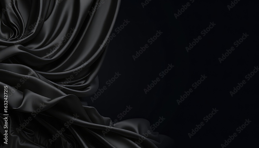 Fototapeta premium Elegant Black Fabric Draping with Soft Folds and Dramatic Lighting against a Solid Dark Backdrop