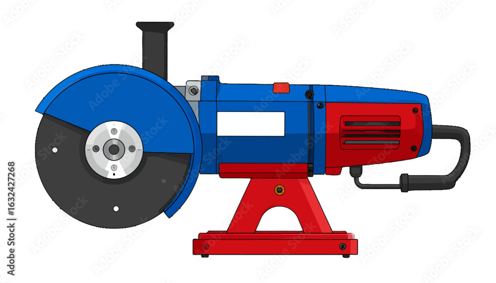 Fototapeta premium Illustration of an industrial power chop saw for cutting metal. Abrasive cutoff machine for workshop or construction use, isolated on a white background.