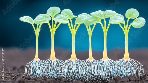 Wallpaper Mural Six Young Plants with Visible Roots in Dark Soil Torontodigital.ca