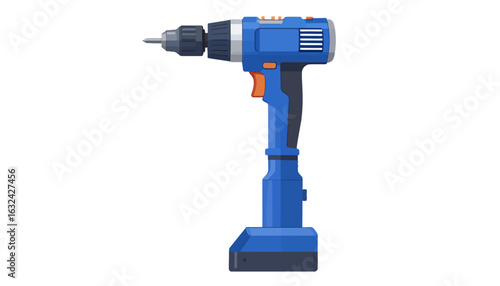 A modern blue cordless power drill shown in a flat vector illustration style. An icon for construction, repair, and DIY projects.