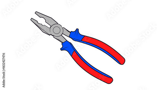 An isolated illustration of combination pliers with red and blue handles. A versatile hand tool for various tasks.