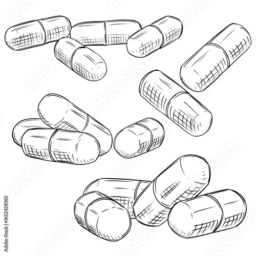 Medicine Capsules Hand-Drawn Sketch Vector