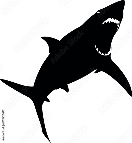 Aggressive shark illustration with sharp teeth and fins