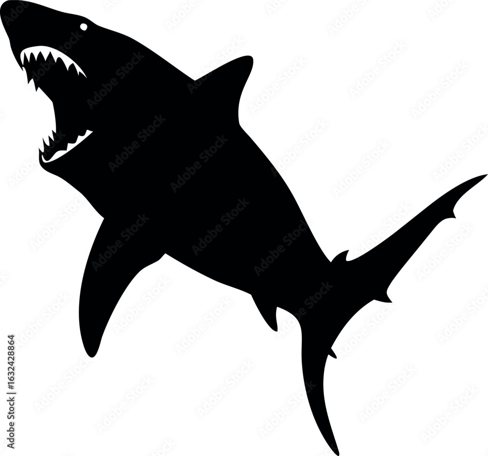 Obraz premium Aggressive shark illustration with sharp teeth and fins