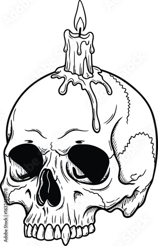 Skull with Melting Candle, Symbolic of Mortality, Ephemeral Existence