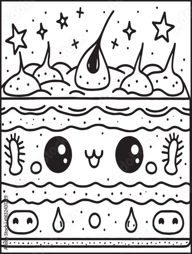 Printable coloring page for kids and adults: Human body anatomy: body parts to color: Kawaii skin