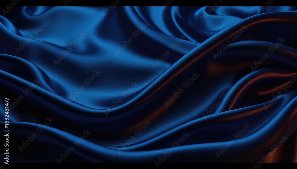Fototapeta premium Luminous draped material flowing in graceful waves, exhibiting its soft texture and reflective surface under cool and warm lighting