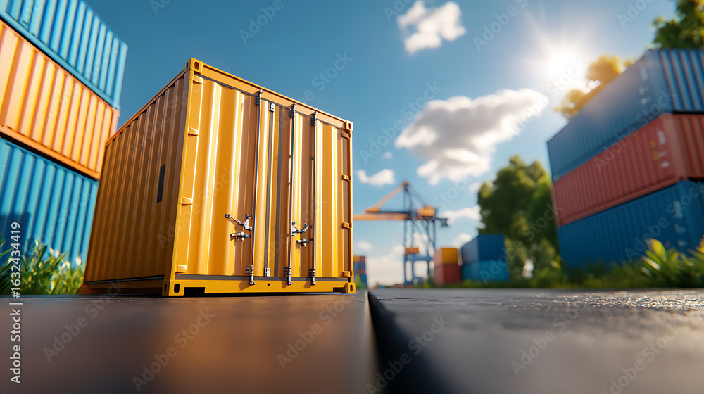 Obraz premium Container transport operations shipping port industrial scene bright daylight ground view logistics efficiency