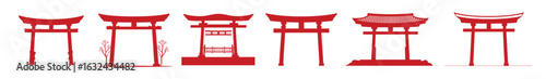 Vector art of various red torii gates isolated on white background represent japanese culture