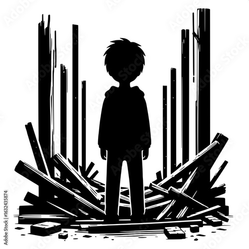 Black and White Vector Silhouette of Smoke Rising from Buildings