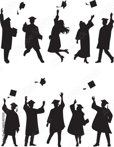 Wallpaper Mural Celebrating Graduates Silhouettes Set - Academic Success and Joy Torontodigital.ca