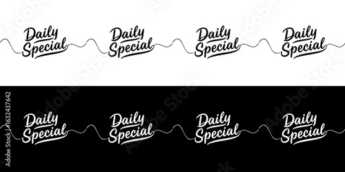 "Daily Special" text logo design, isolated vector image, two variants of design on transparent and black background, pencil drawing, chalk drawing, seamless border

