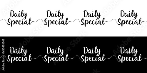 "Daily special" text, isolated vector image, two variants of design on transparent and black background, pencil drawing, chalk drawing, seamless border

