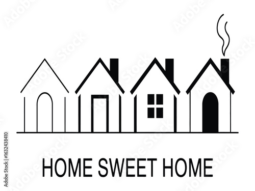Vector graphic icon set of houses in a row, symbolizing home creation, property development, and real estate.