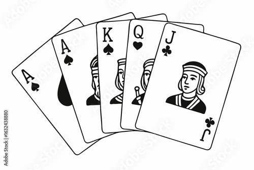 Ace of spades and playing cards on white background in a casino game setting