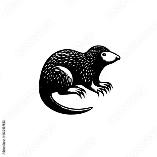 Stylized black and white illustration of a mole
